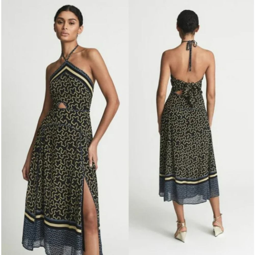 Reiss- Alexandria Cutout Detail Halter Neck Midi Dress - Picture 3 of 4